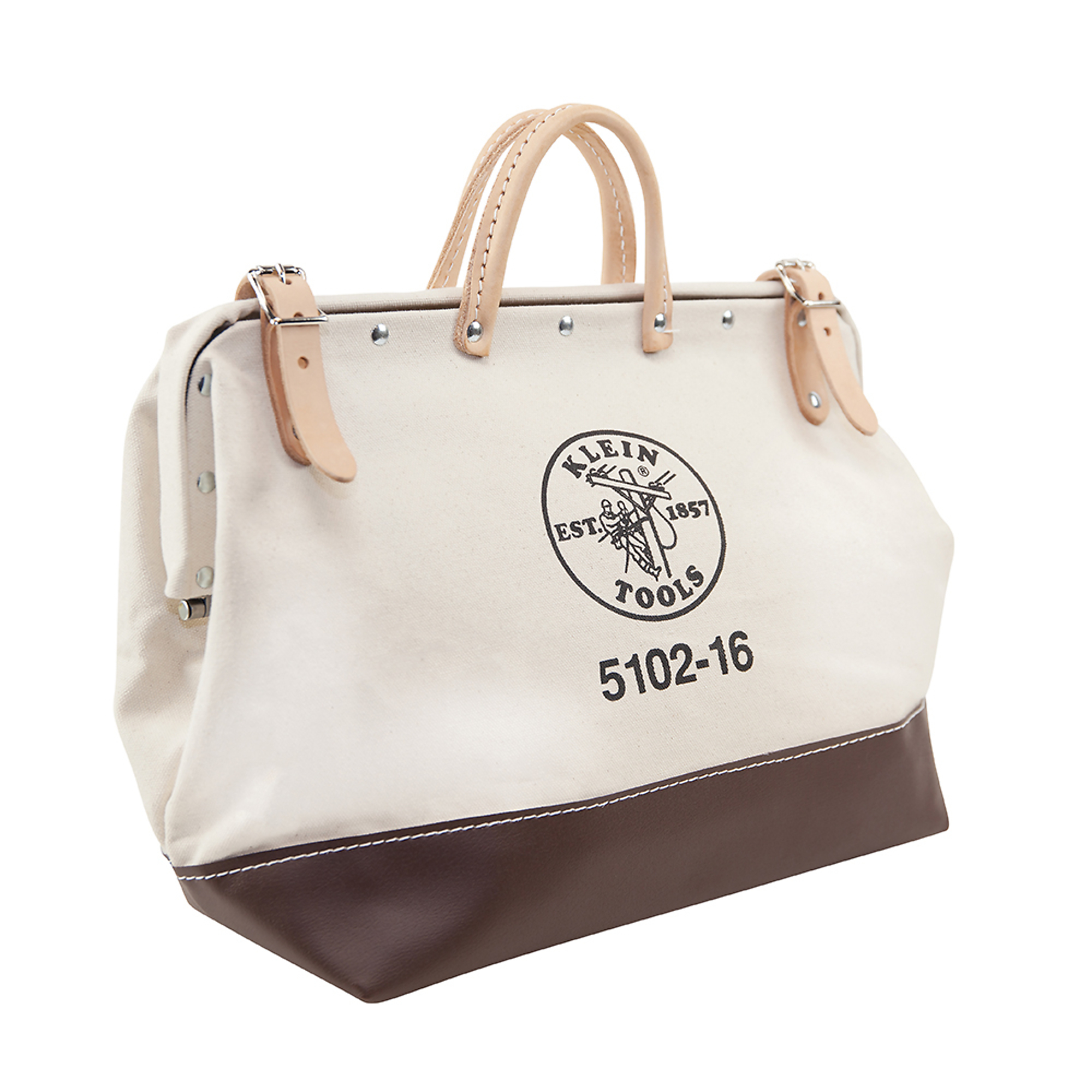 Klein Tools Canvas Tool Bag — 16in., Heavy-Duty No. 8 Canvas, Leather Handles, Model# 5102-16